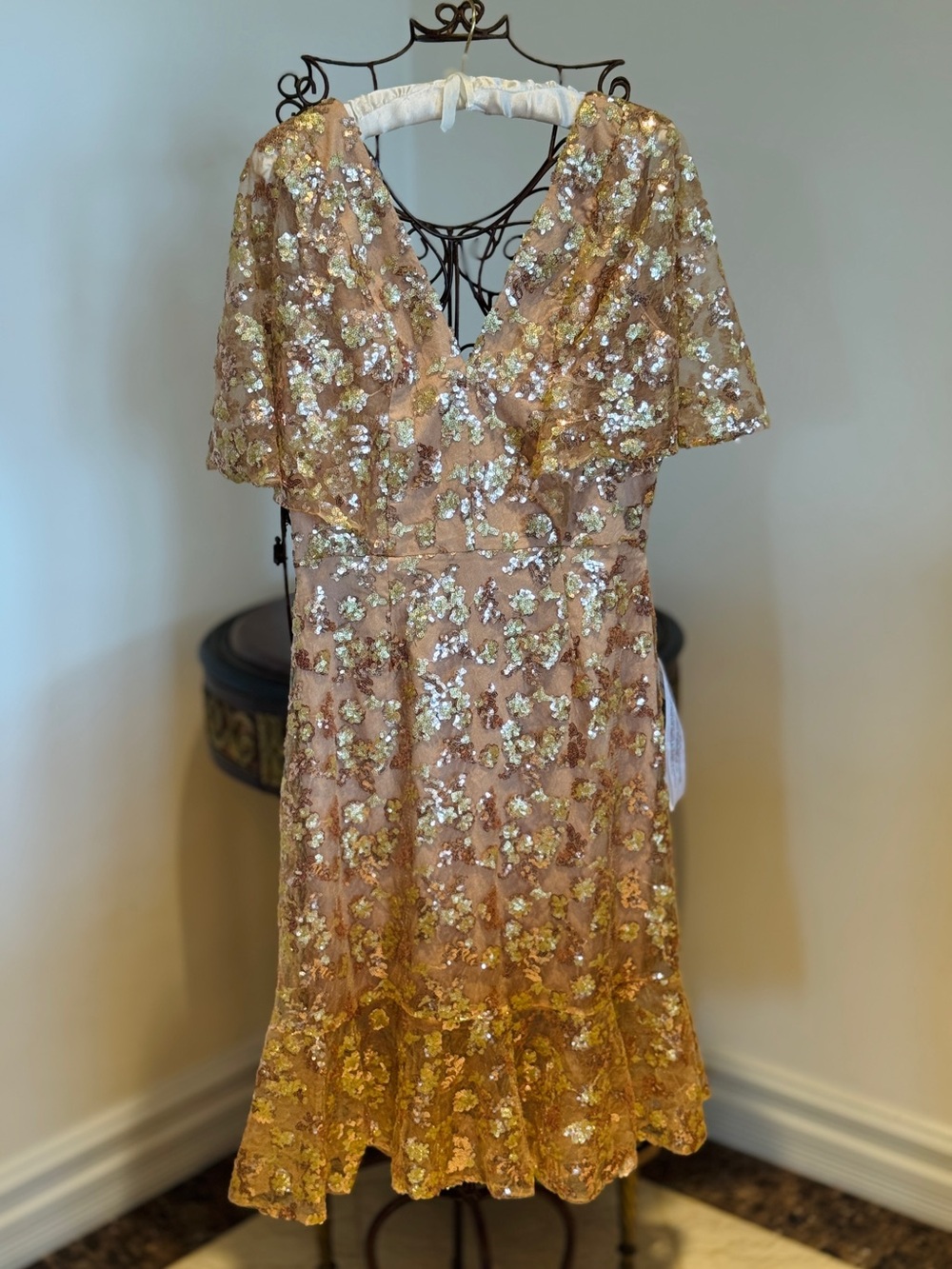 Dress the Population Sequin Blush Gold Dress